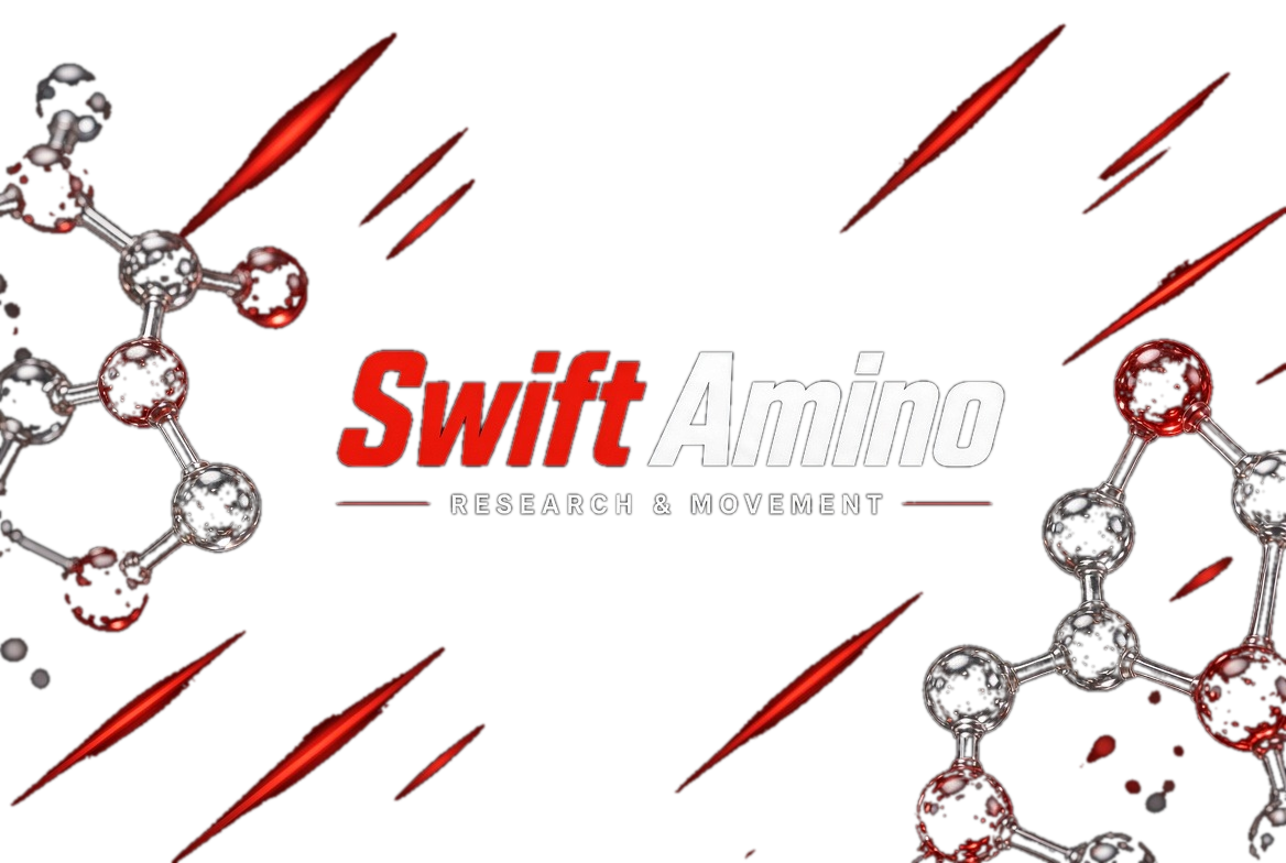SwiftAmino — Research & Movement, framed by molecular structures